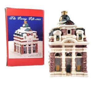 Vintage 5” Christmas Village Holiday Ceramic City Hall, Porcelain Miniature